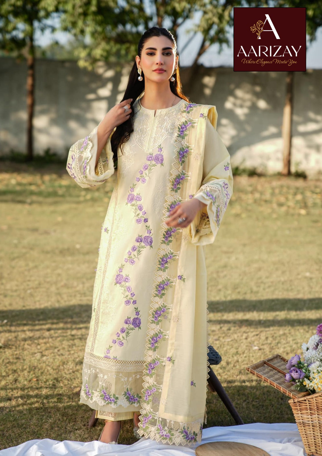 Aarizay Lemon Cotton and Organza (AY0023)
